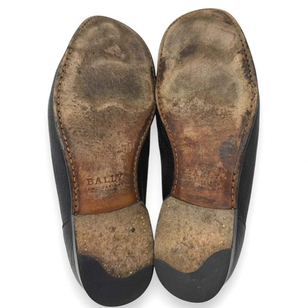 Bally‎ Loafers Mens US 9.5 Black Suver Leather Moc Toe Swiss Made Dress Shoes